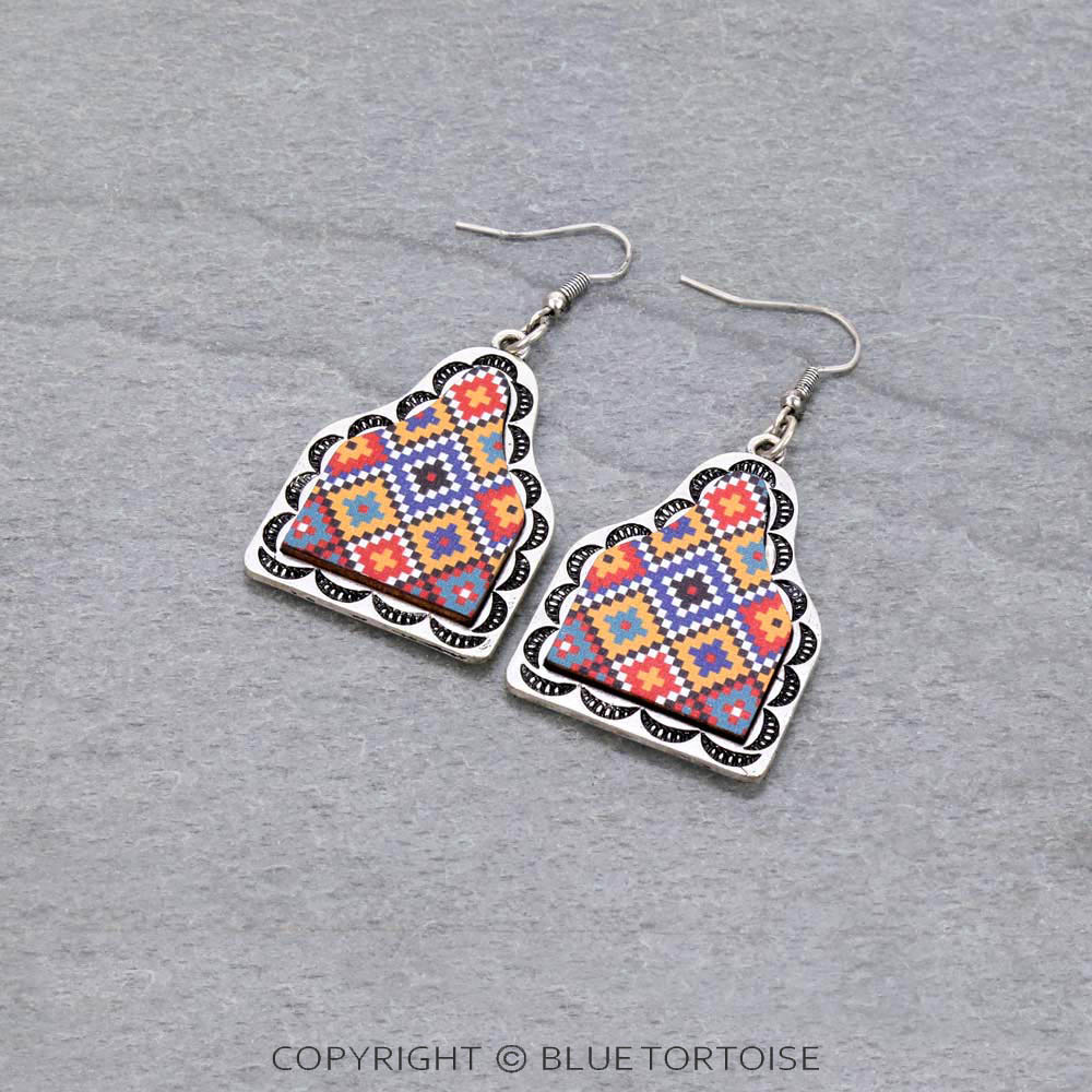Western Navajo Style Cattle Tag Dangle Earrings