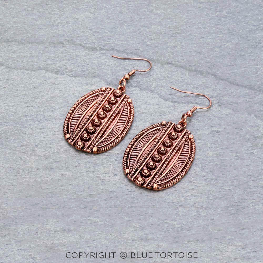 Western Oval Metal Concho Dangle Earrings