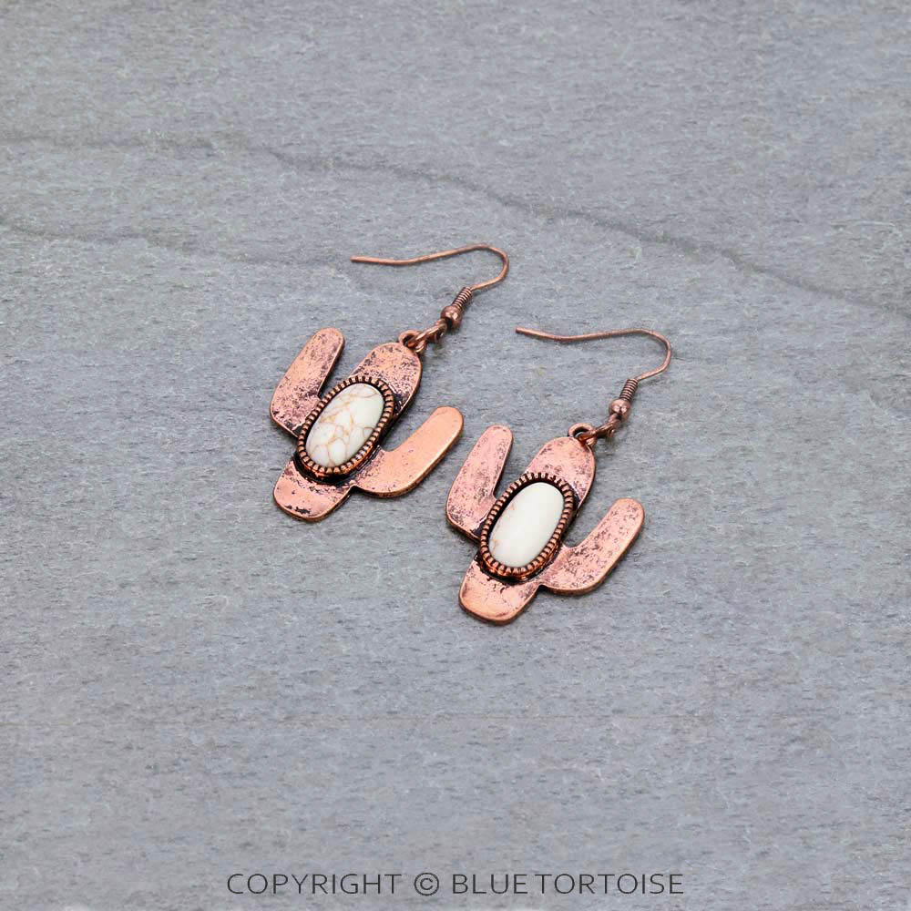 Western Cactus Stone Dangle Earrings