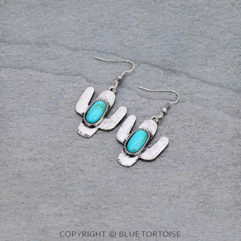 Western Cactus Stone Dangle Earrings