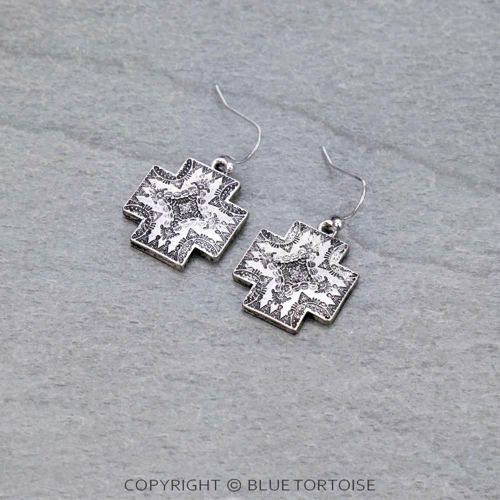 Western Design Cross Dangle Earrings