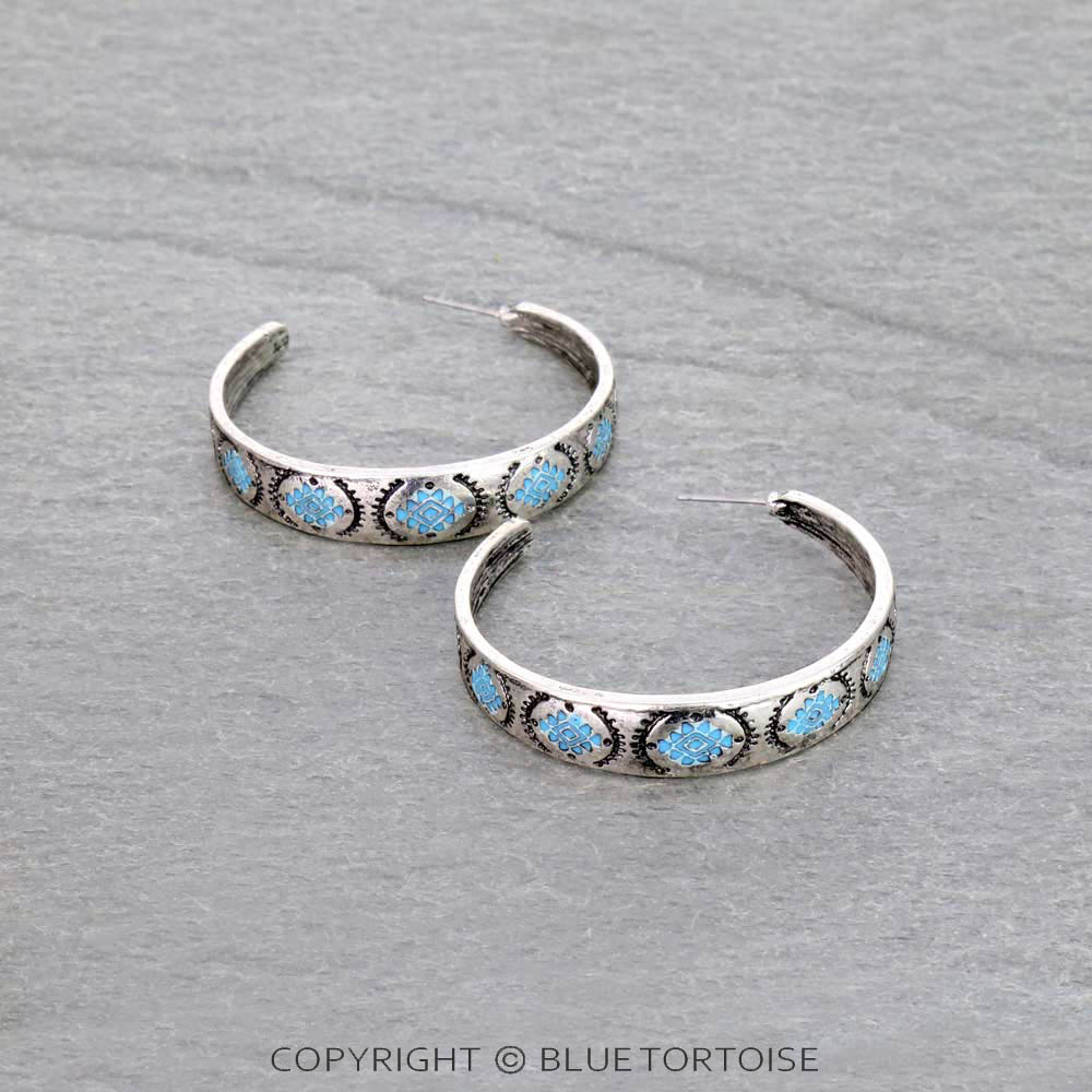 Western Aztec with Epoxy Hoop Earrings