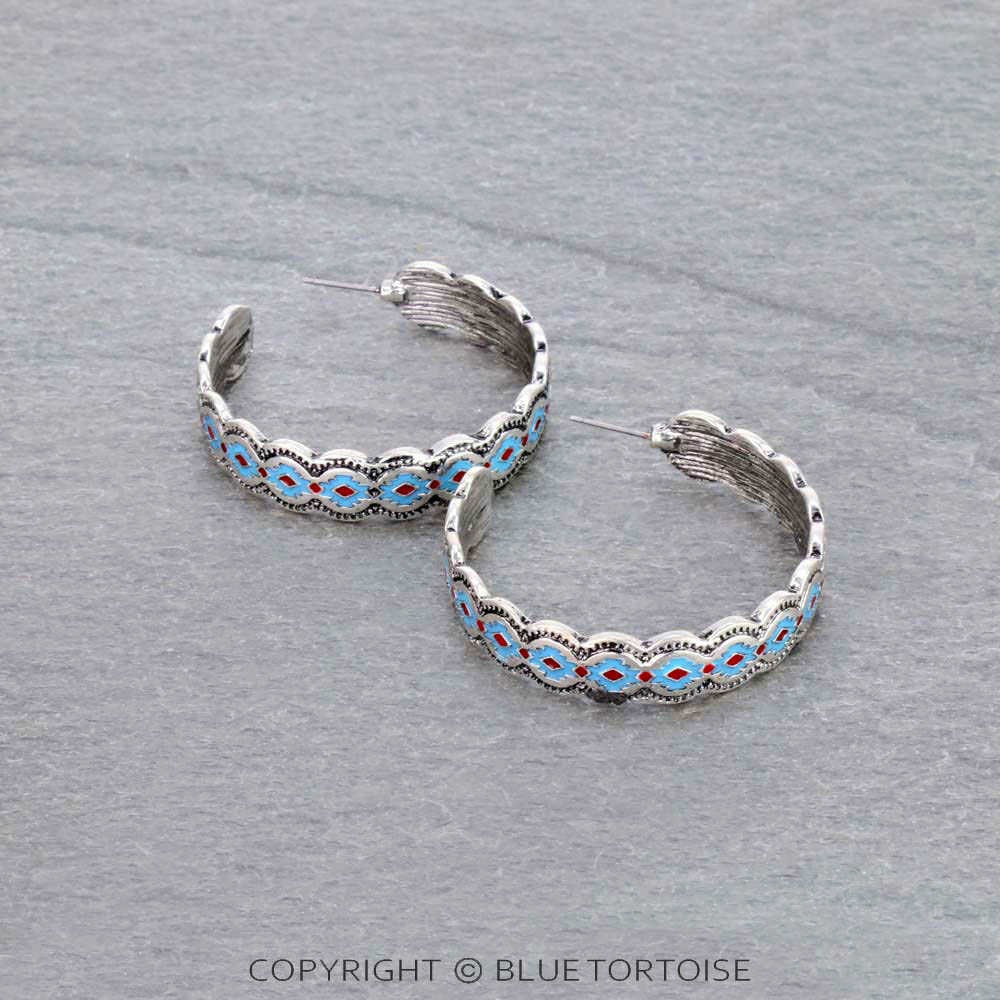 Western Aztec with Epoxy Hoop Earrings