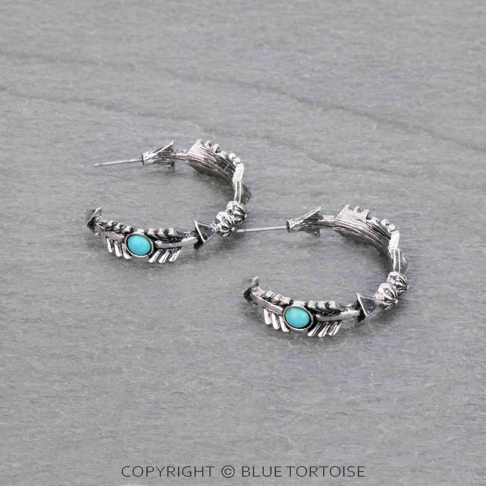 Western Arrow with Semi Stone Hoop Earrings