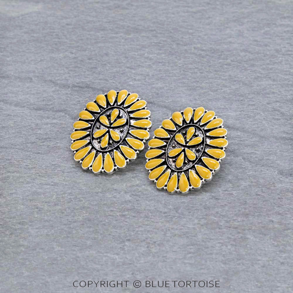 1.5" Western Epoxy Concho Stud Earrings