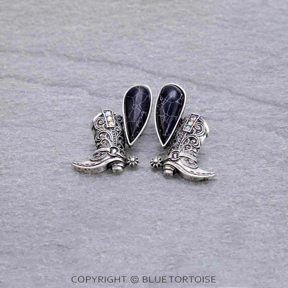 1.5" Western Boots with Stone Stud Earrings