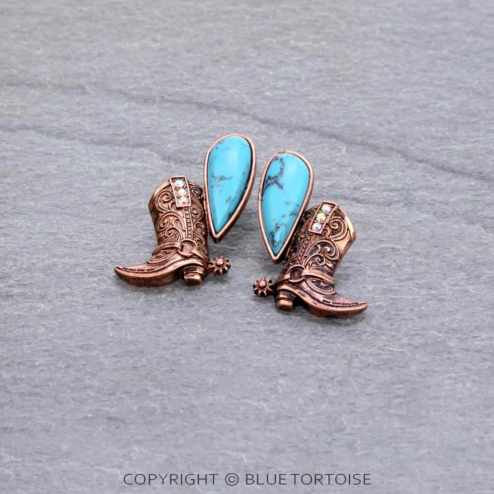 1.5" Western Boots with Stone Stud Earrings