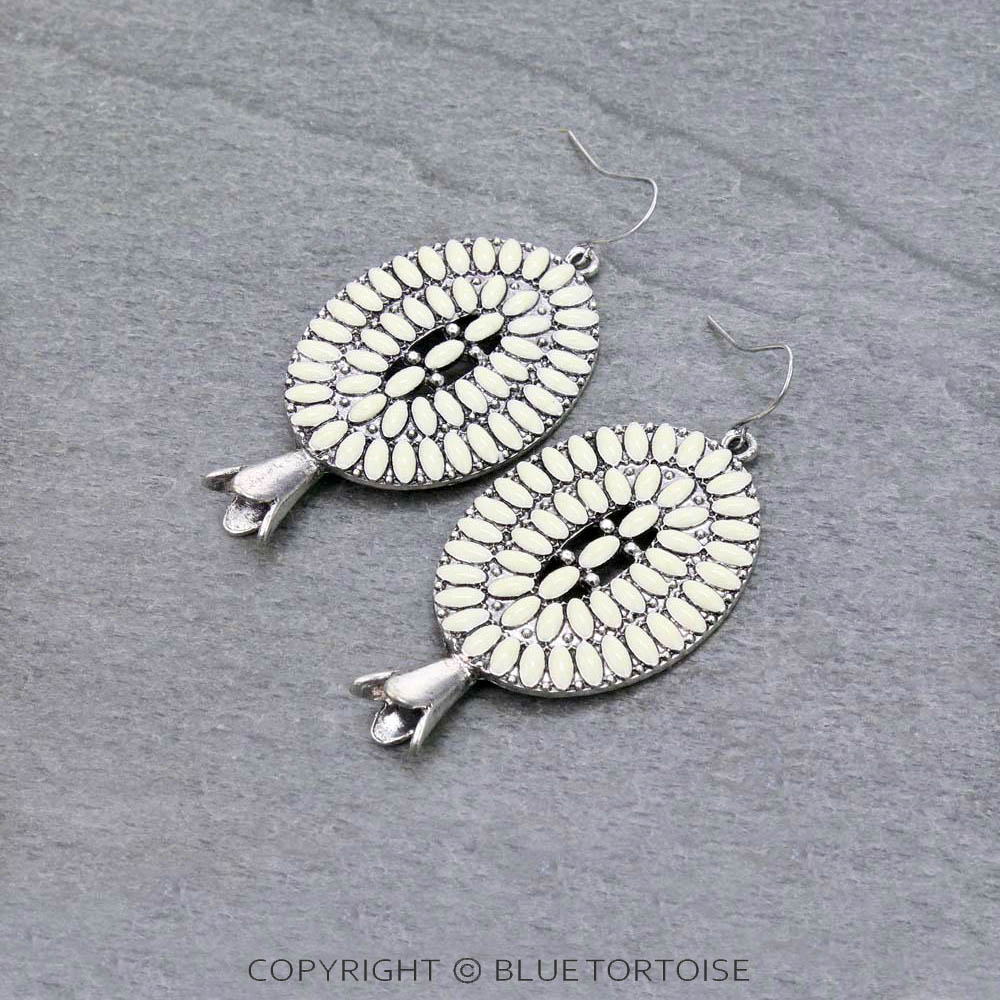 2" Western Epoxy Single Squash Blossom Dangle Earrings