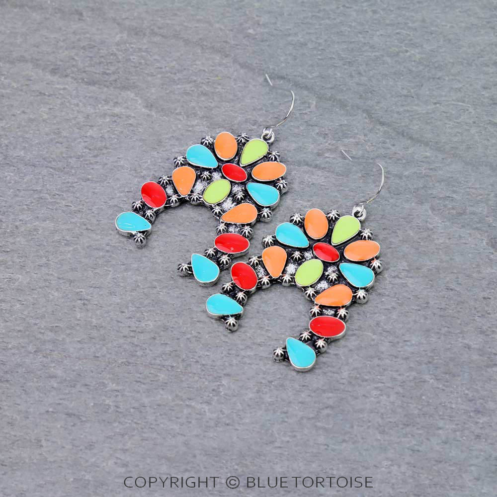 1.5" Western Epoxy Squash Blossom Dangle Earrings