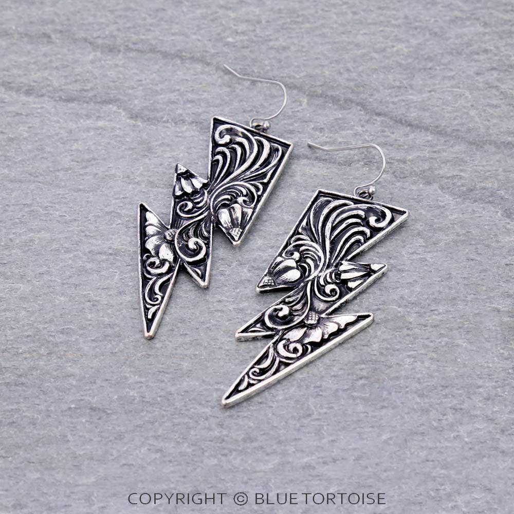 2.5" Floral Casting Lightning Dangle Earrings