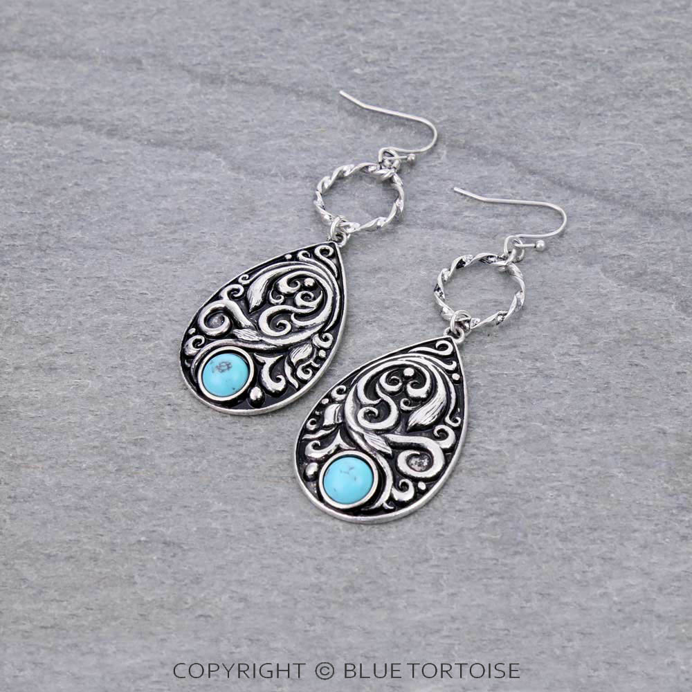 2.5" Floral Casting Teardrop Dangle Earrings