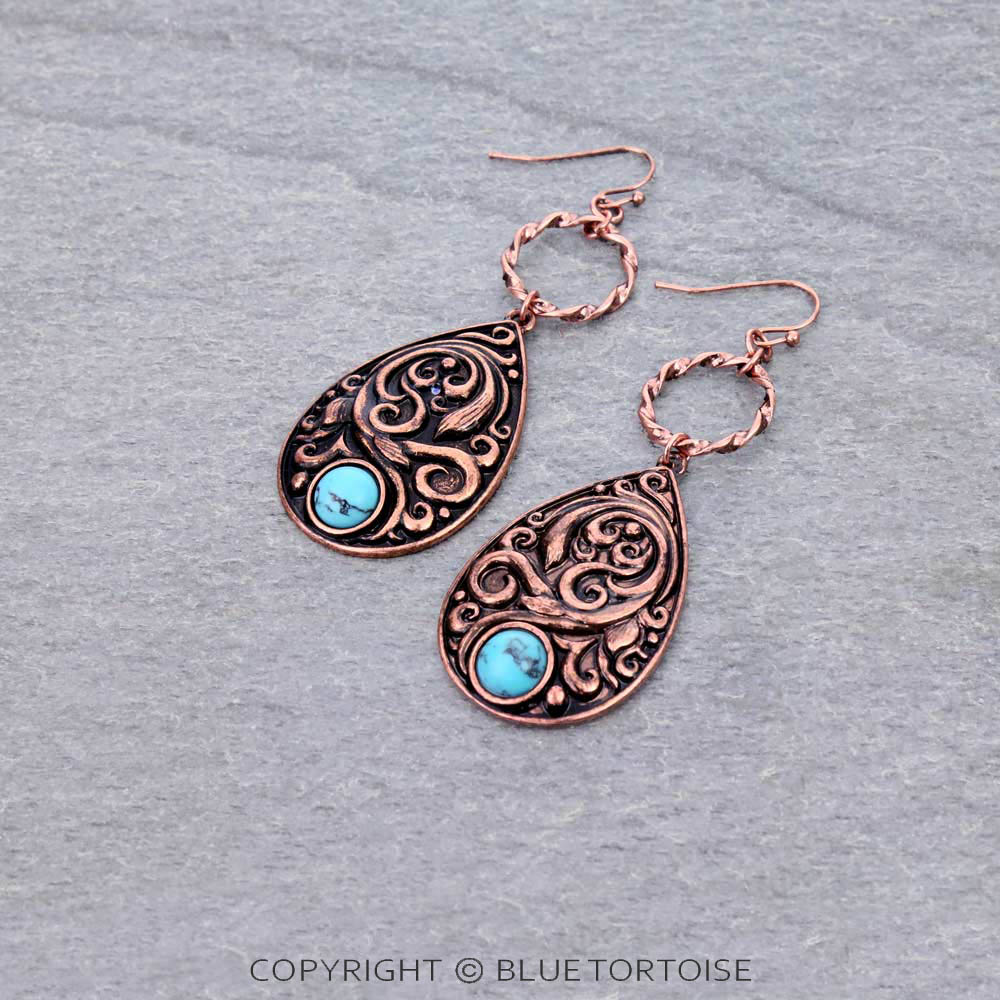 2.5" Floral Casting Teardrop Dangle Earrings