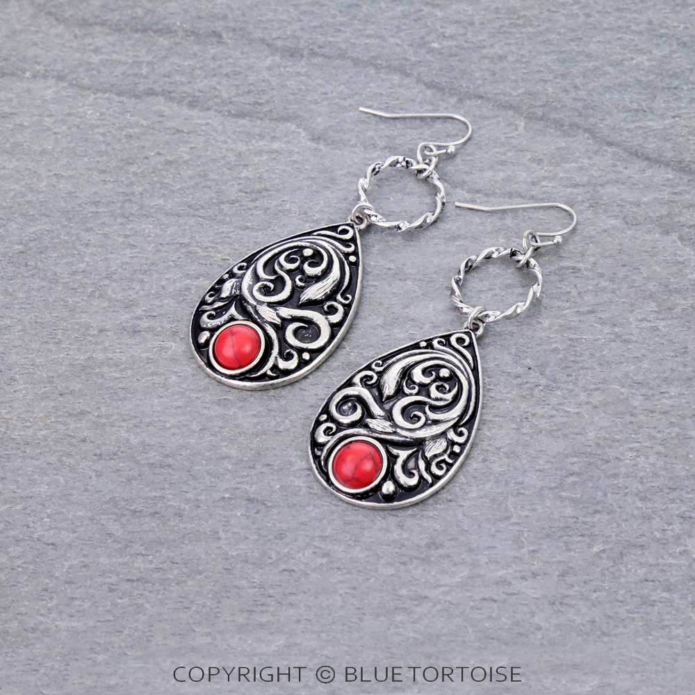 2.5" Floral Casting Teardrop Dangle Earrings