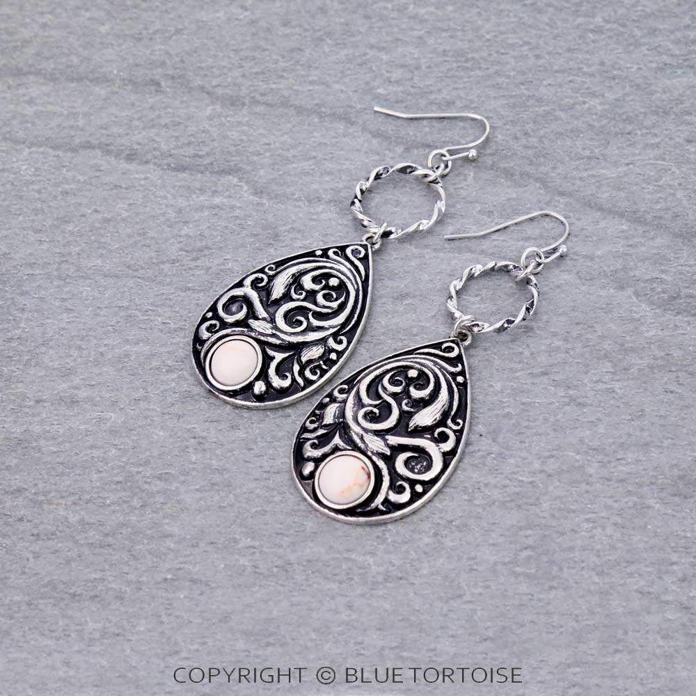 2.5" Floral Casting Teardrop Dangle Earrings