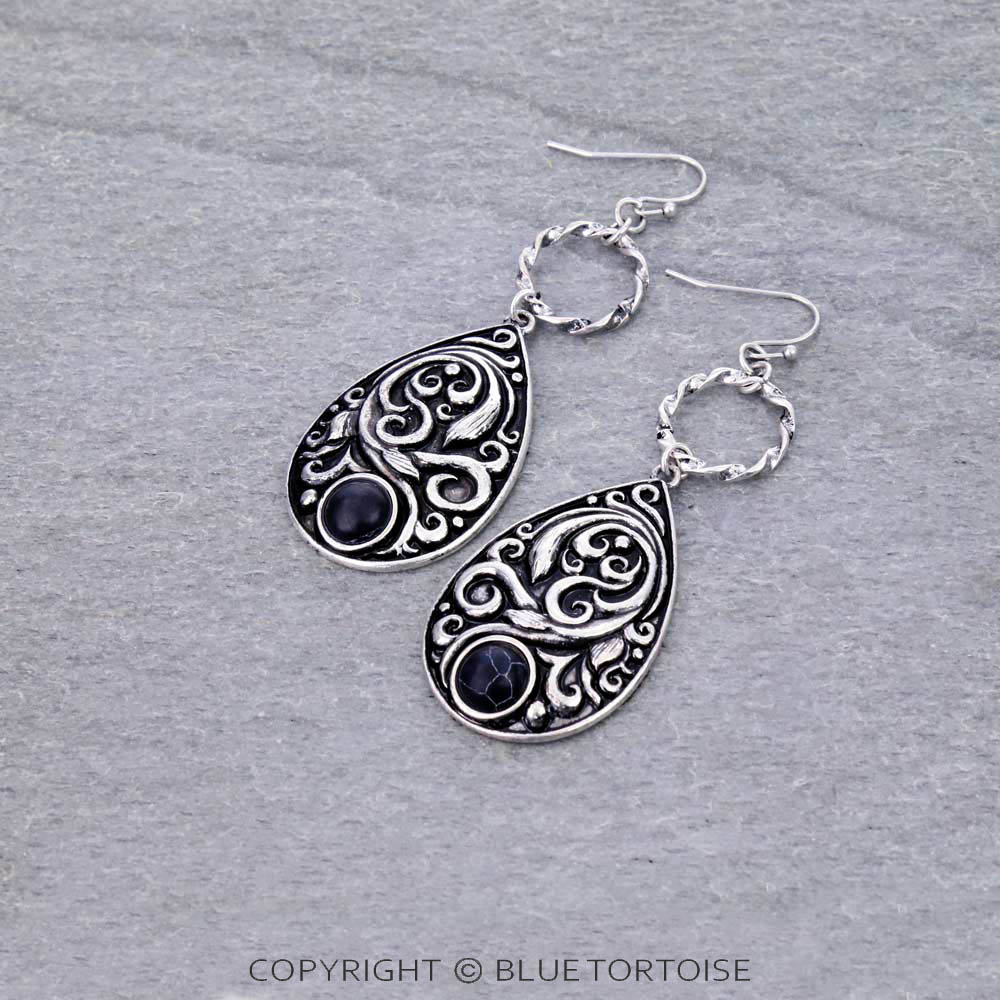 2.5" Floral Casting Teardrop Dangle Earrings