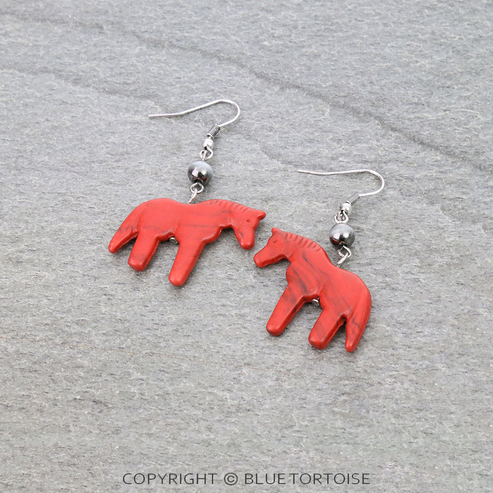1.5" Western Horse Stone Dangle Earrings