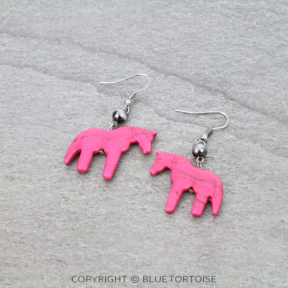 1.5" Western Horse Stone Dangle Earrings