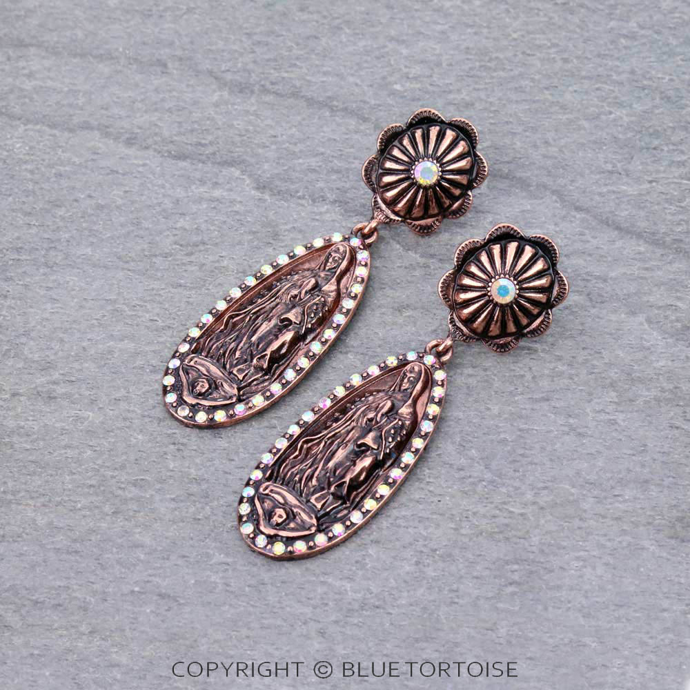 3" Lady Guadalupe Concho Stud Earrings