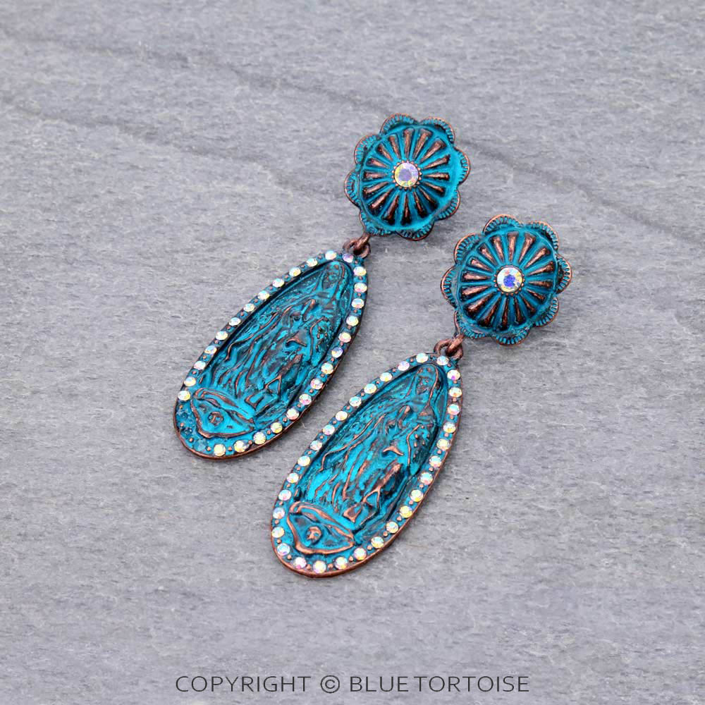3" Lady Guadalupe Concho Stud Earrings