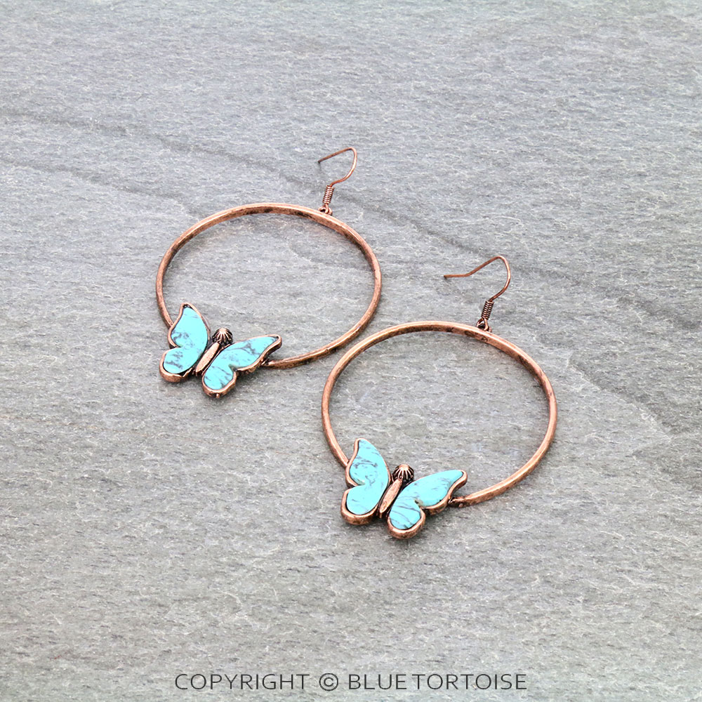 Butterfly Stone Hoop Dangle Earrings