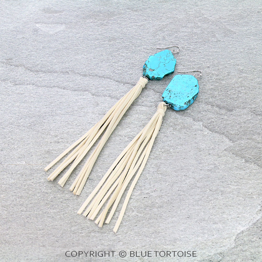 Western Slab Stone with Tassel Dangle Earrings