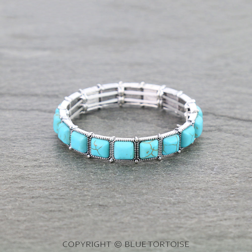Western Square Stone Stretch Bracelet