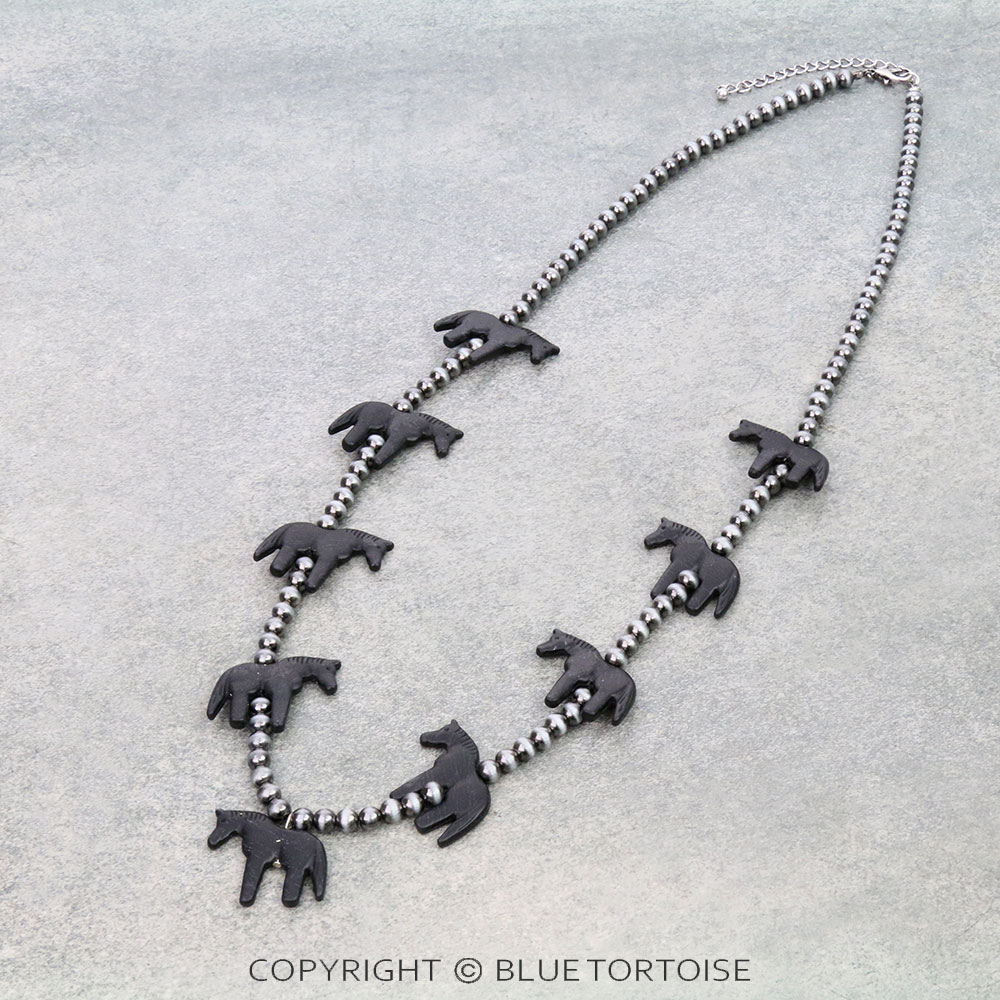 6mm Navajo Style Pearl with Horse Stone Necklace