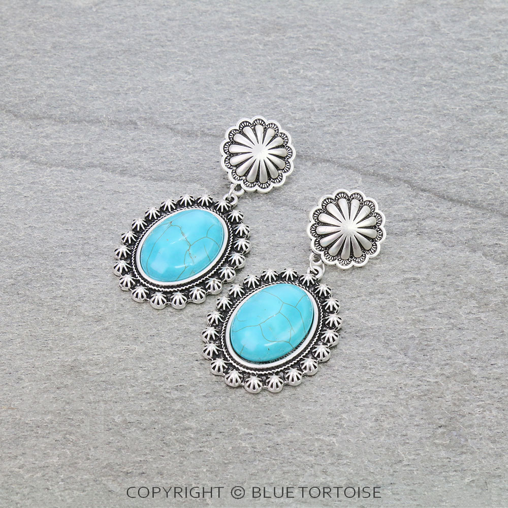 2.5" Long, Bronze* Concho Post, Natural Stone Earrings