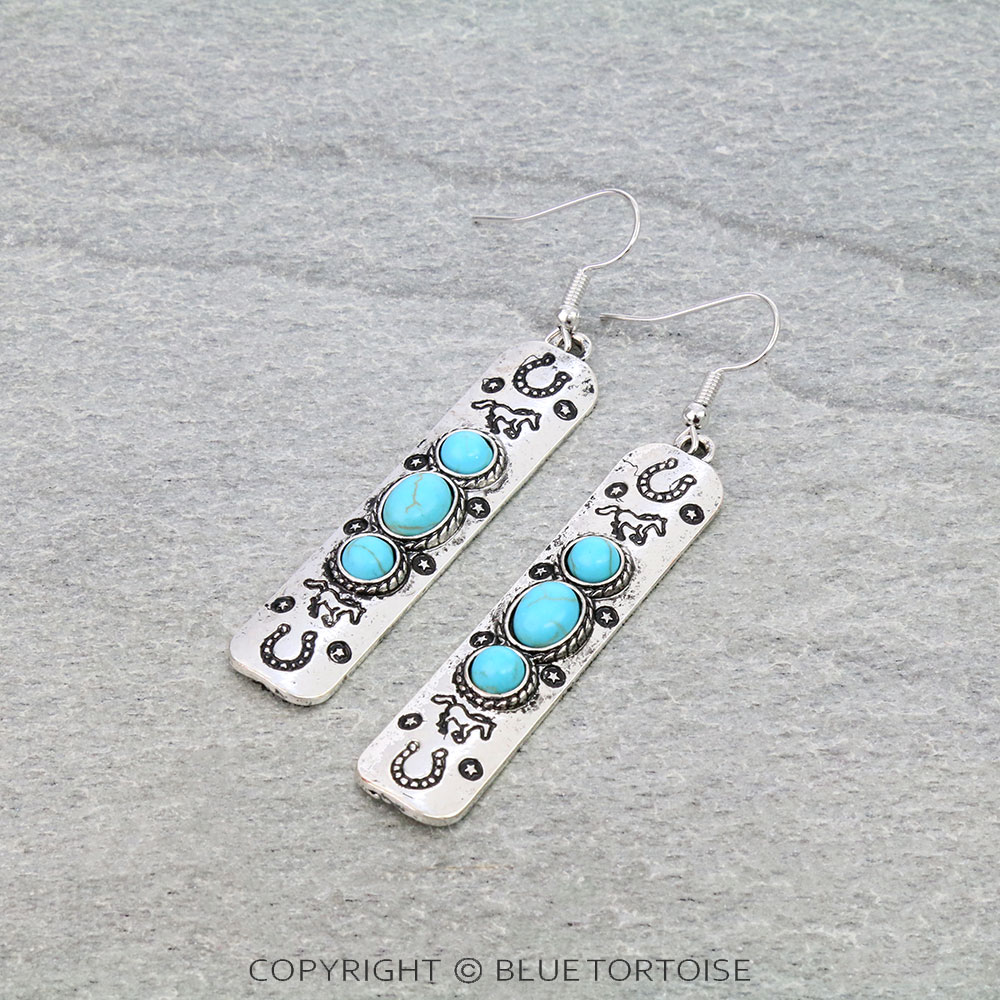 Western Stamping Design Bar Dangle Earrings