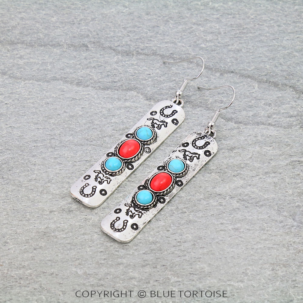 Western Stamping Design Bar Dangle Earrings