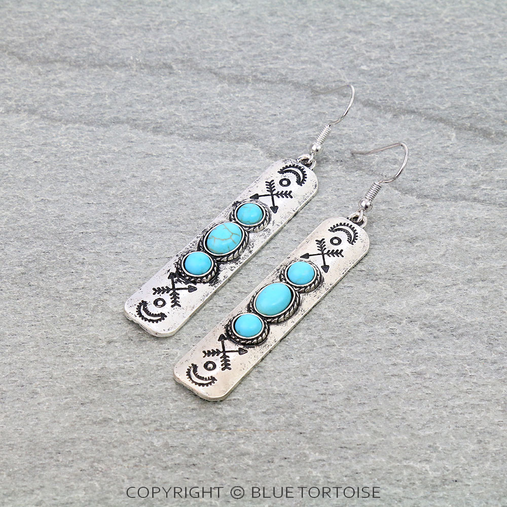 Western Stamping Design Bar Dangle Earrings