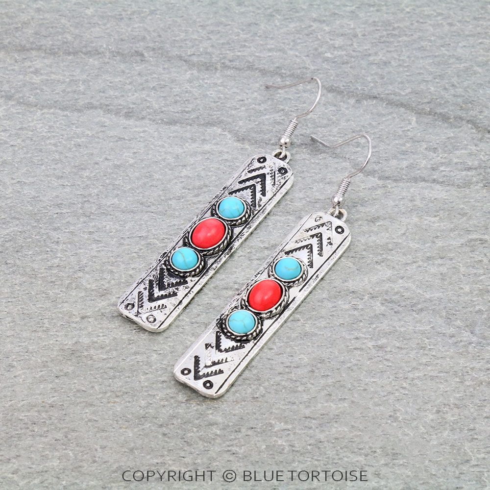 Western Stamping Design Bar Dangle Earrings