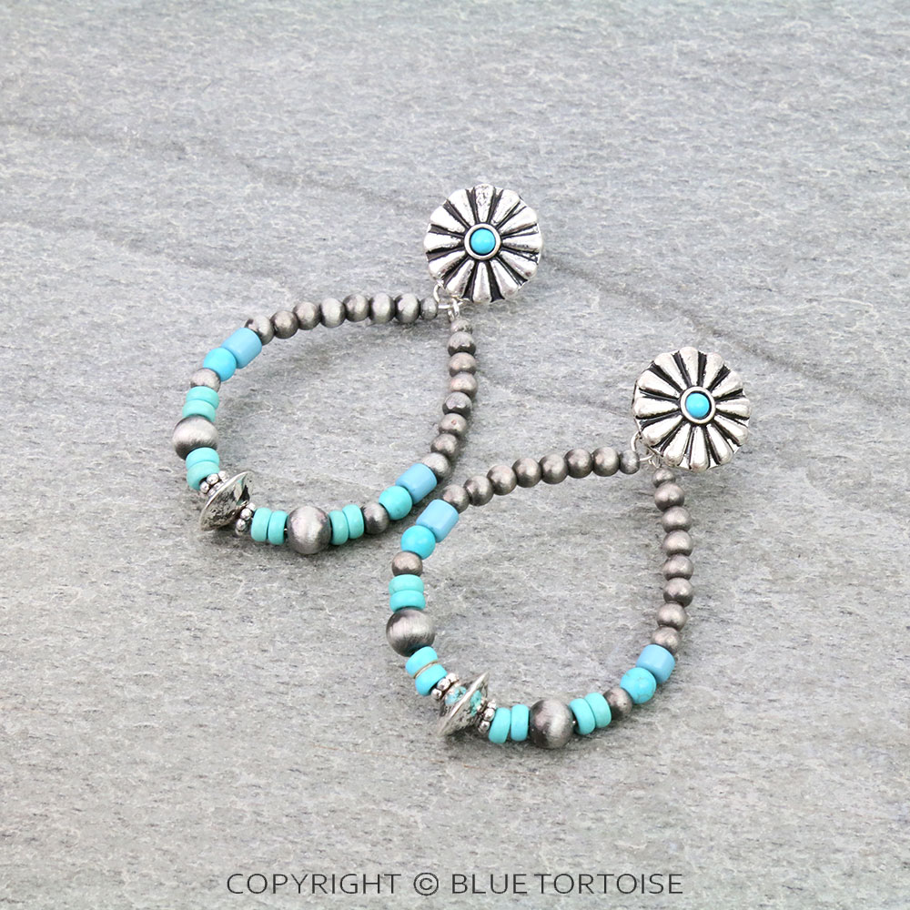 Navajo Style Pearl with Concho Stud Earrings