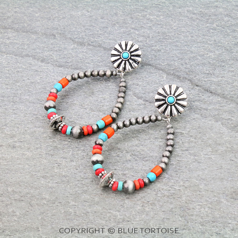 Navajo Style Pearl with Concho Stud Earrings