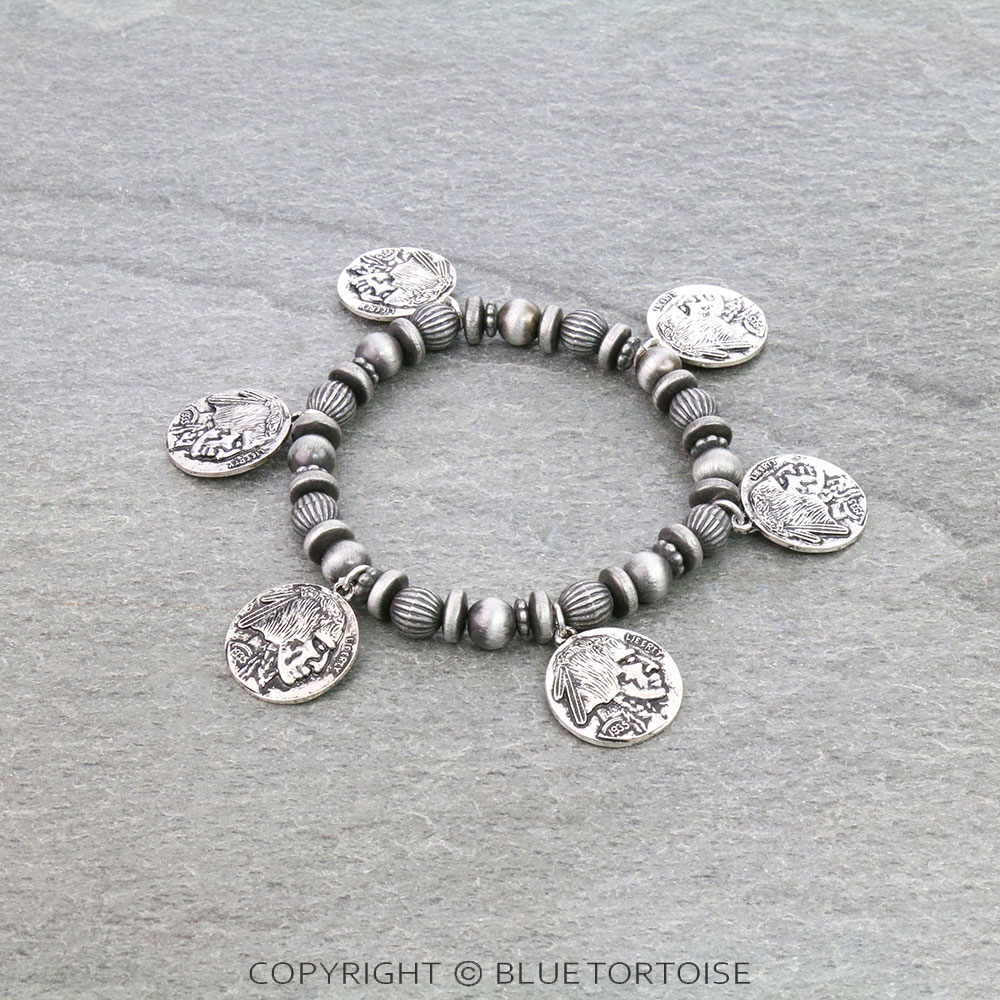 Western Indian Head Coin Stretch Bracelet
