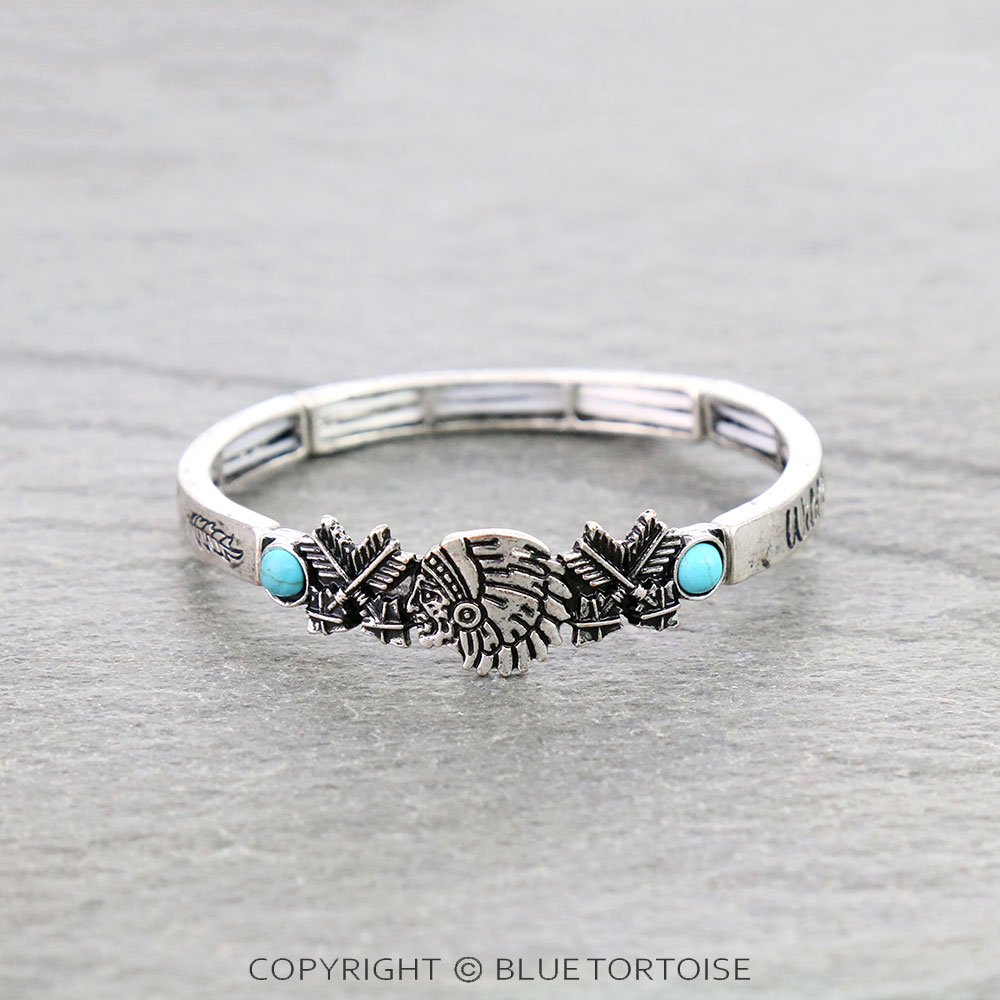 Western Indian Chief Head Stretch Bracelet