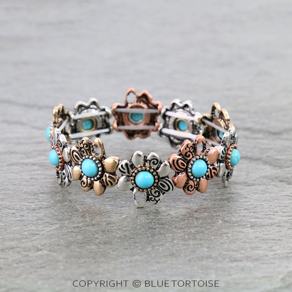 Western Flower Stone Stretch Bracelet