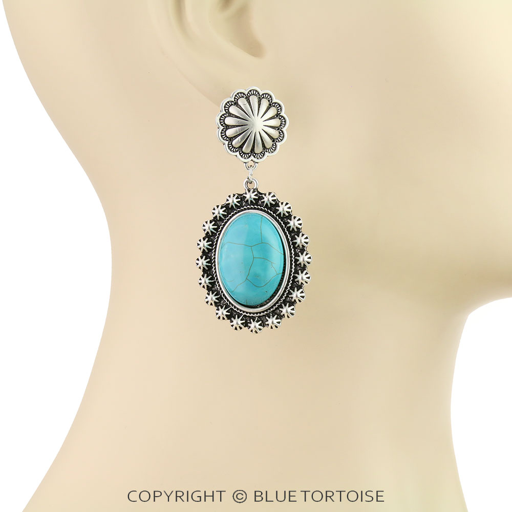 2.5" Long, Bronze* Concho Post, Natural Stone Earrings - Image 2