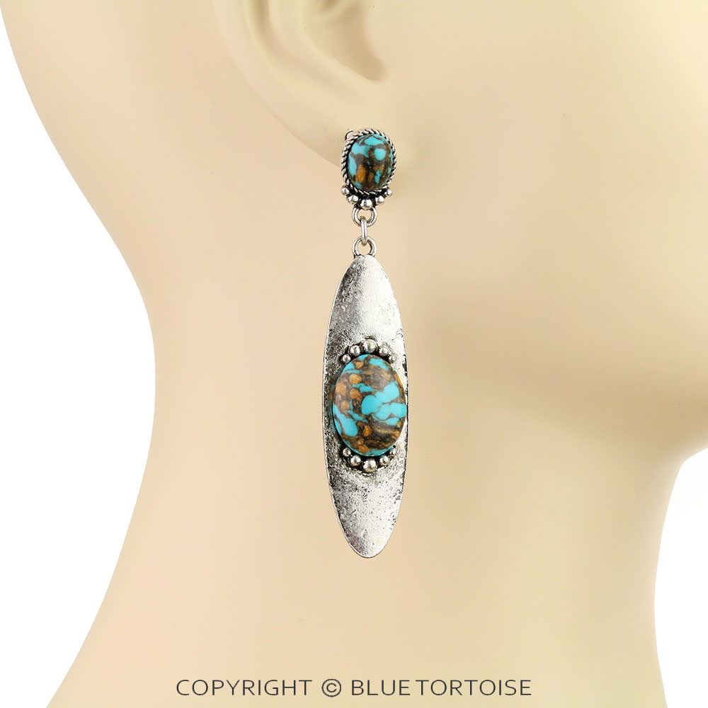 Western Handmade Stone Oval Stud Earrings - Image 2