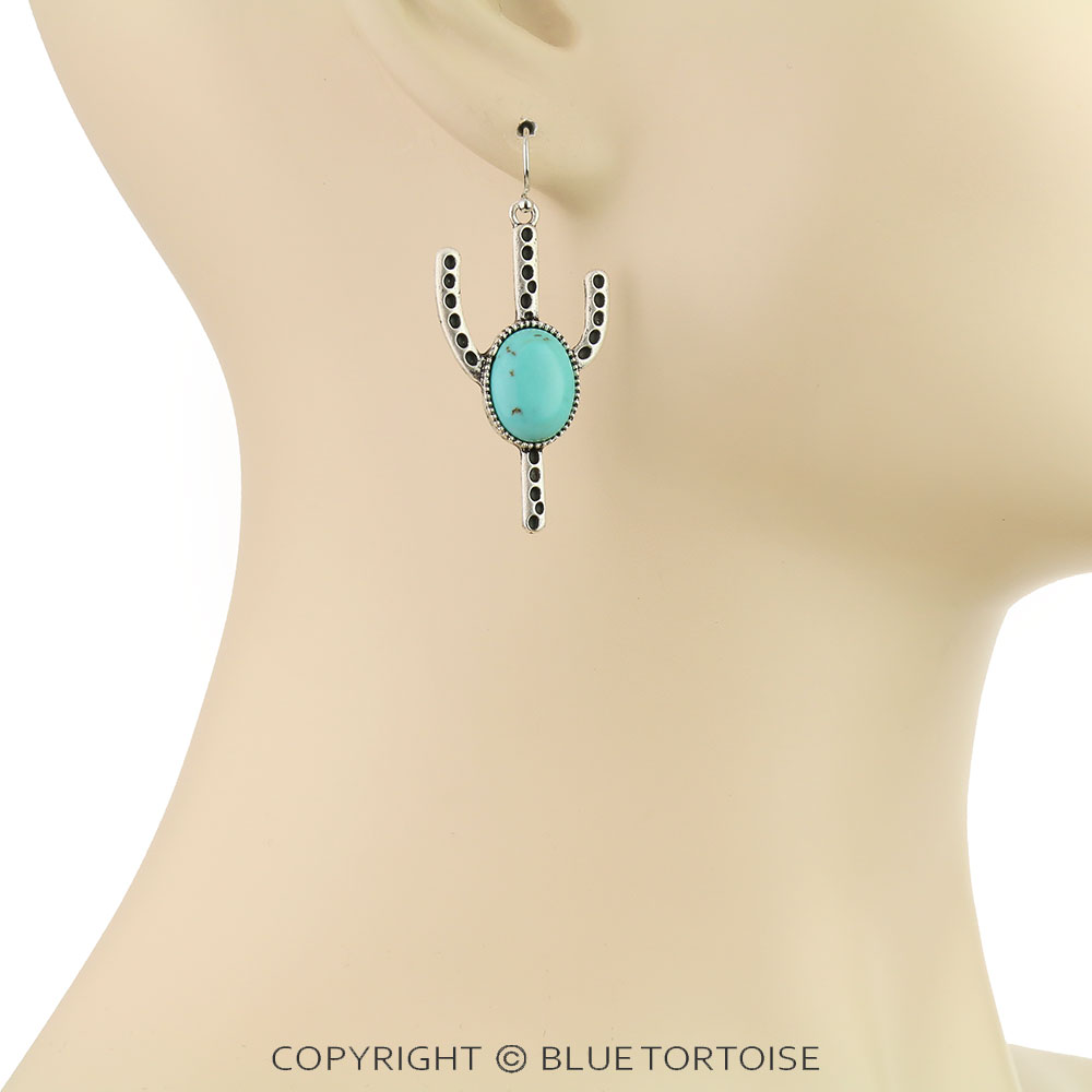 1.5" Long, Cactus Natural Stone Earrings - Image 2