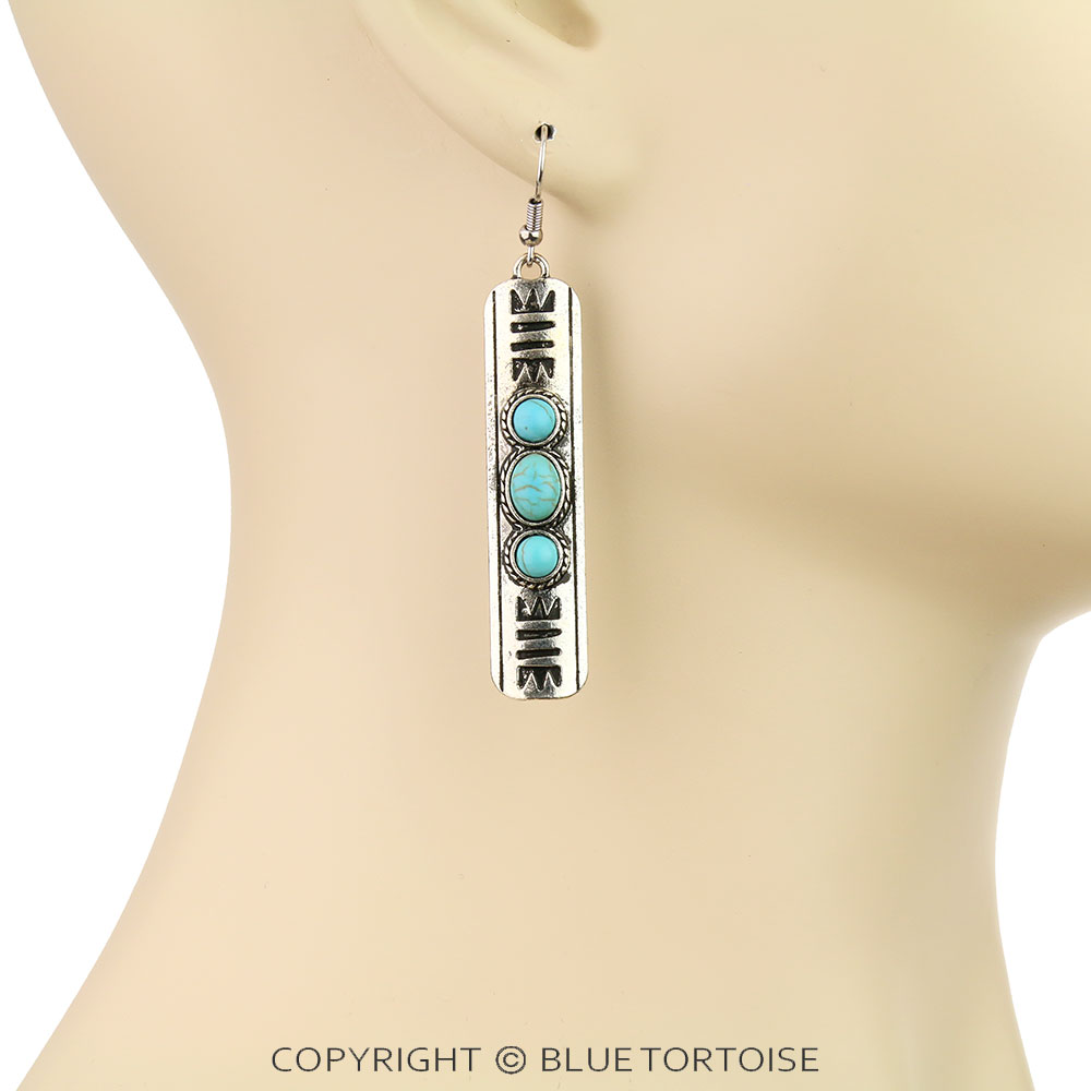 Western Stamping Design Bar Dangle Earrings - Image 2