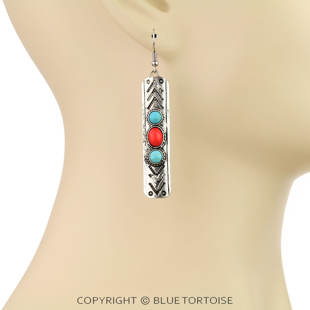 Western Stamping Design Bar Dangle Earrings - Image 2