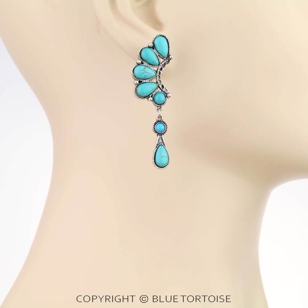 Western Geometric Semi Stone Stud Earrings - Image 2