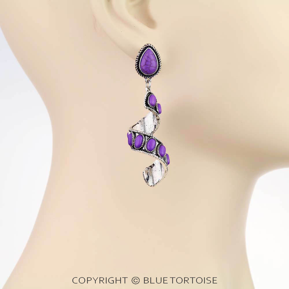 Western Semi Stone Spiral Stud Earrings - Image 2