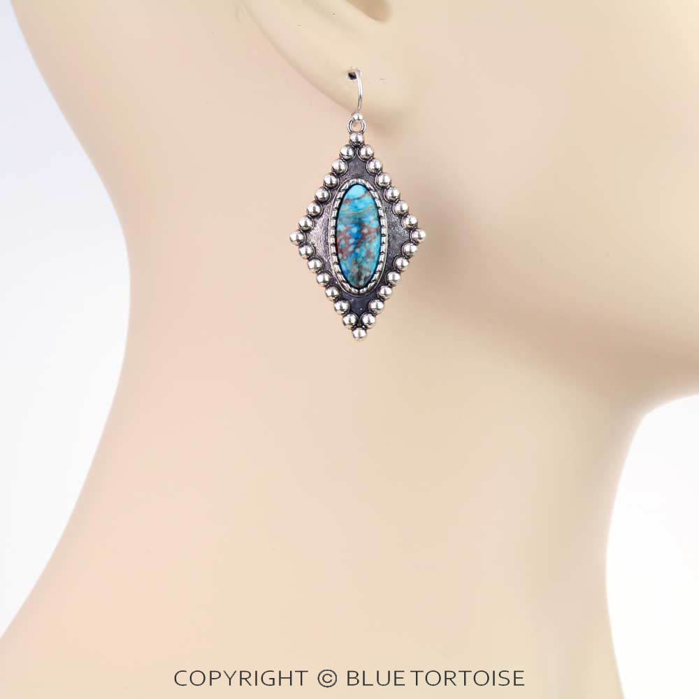 Western Diamond Hand Craft Stone Dangle Earrings - Image 2