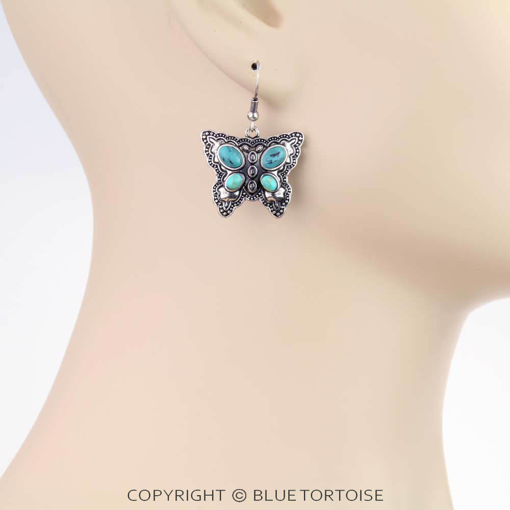 Western Butterfly Stone Dangle Earrings - Image 2