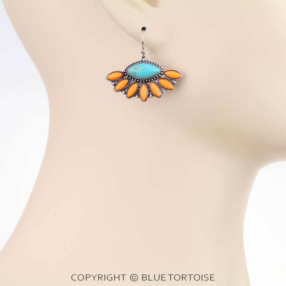 Western Geometric Semi Stone Dangle Earrings - Image 2