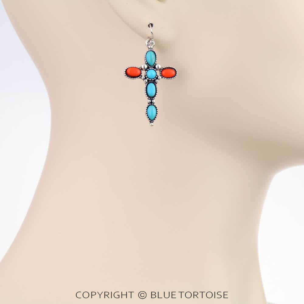 Western Cross Semi Stone Dangle Earrings - Image 2