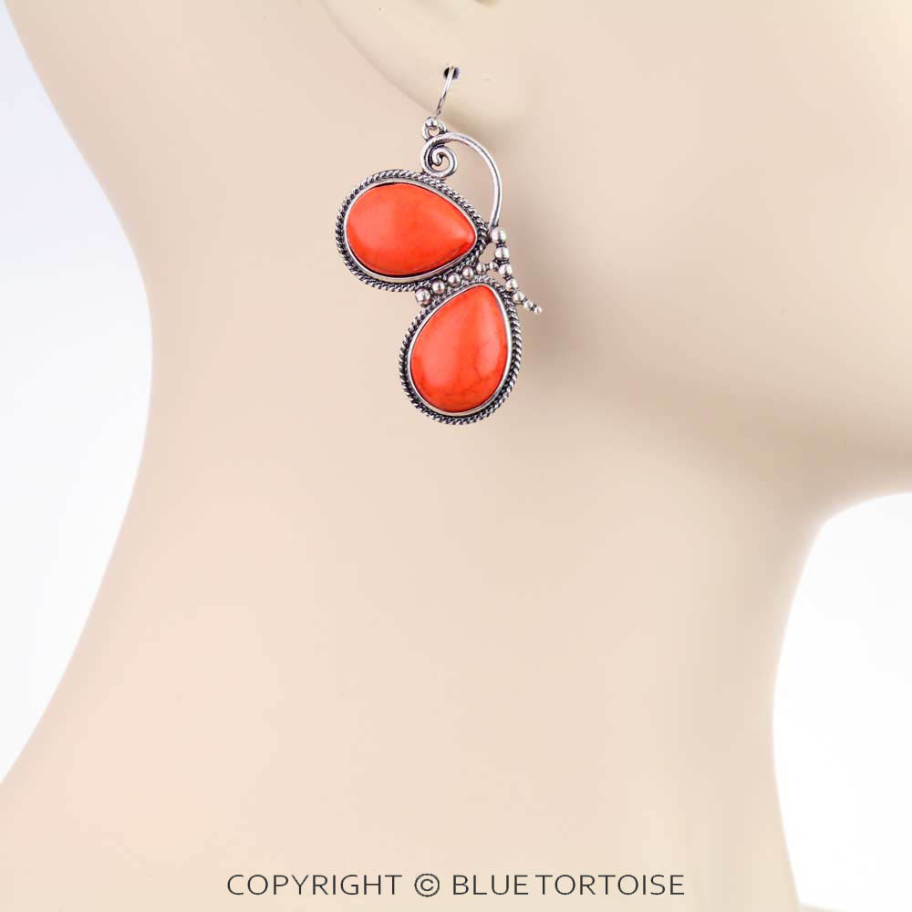 Western Butterfly Semi Stone Dangle Earrings - Image 2