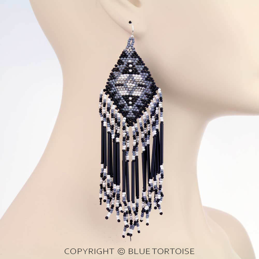 Western Seed Bead Tassel Dangle Earrings - Image 2